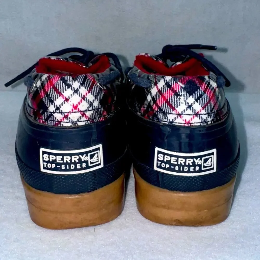 Women’s Sperry Topsiders Waterproof Shoes Low Top Duck Boots size 6 Navy Plaid